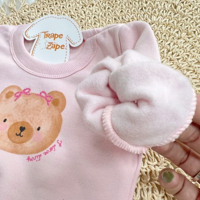 Conj. Casaco Face Bear e Calça Legging - Rosa